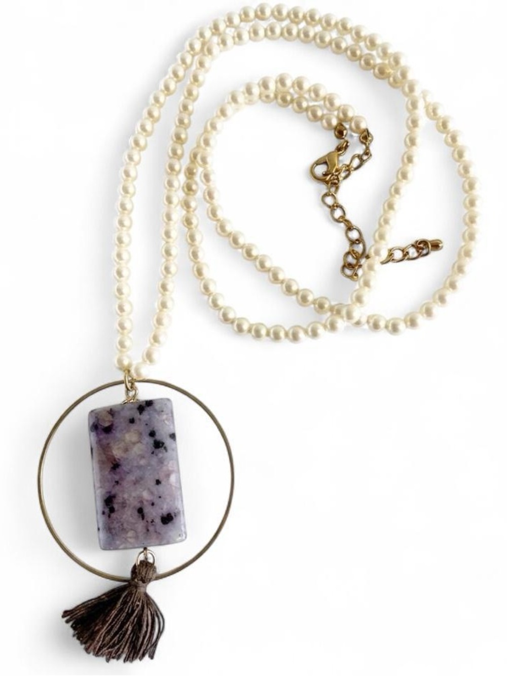 WA Studios Pearl and Purple Stone Pendant Necklace